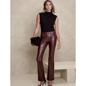 Banana Republic Womens Sz 12 Brown Faux Leather Low Rise Bootcut Pants 31 NWT